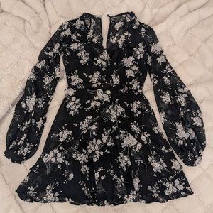 black floral mini petite dress